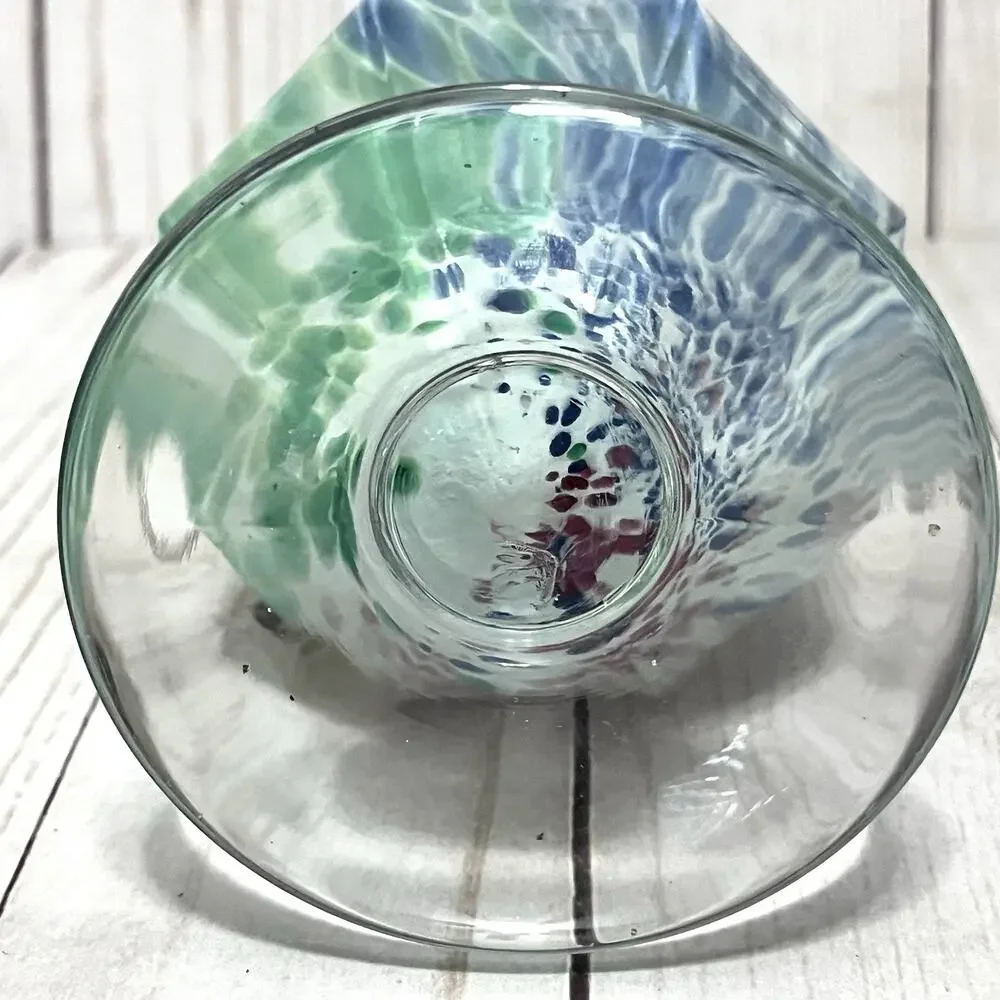 Lavorazione Murano Glass Bud Vase Fluted Twisted-Stem Blue Green Pink Speckled
